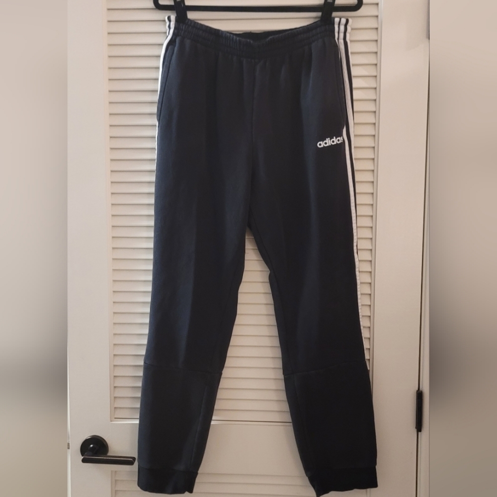 Adidas- Men's Striped Black & White Athletic Jogger Pants W Pockets & Drawstring